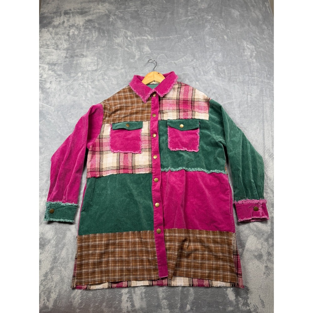 Bad Little Country Girl Corduroy Shirt Jacket Womens Small Patchwork Plaid Star